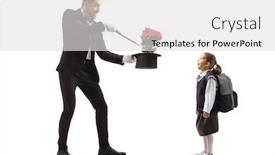  Presentation with magician - Colorful PPT layouts enhanced with full-length-shot backdrop and a light gray colored foreground