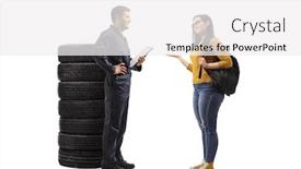  Presentation with female mechanic - PPT layouts featuring full-length-shot background and a white colored foreground