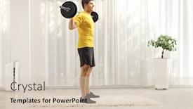  Presentation with lifting weights - Slide set with full-length-shot background and a soft green colored foreground