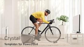  Presentation with trainer - Amazing PPT layouts having full-length-shot backdrop and a soft green colored foreground