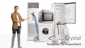  Presentation with home appliances - Colorful PPT theme enhanced with full-length-shot backdrop and a white colored foreground