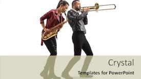  Presentation with man woman - Slides consisting of full-length-shot background and a mint green colored foreground