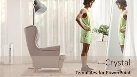  Presentation with mirror - Presentation design consisting of full-length-shot background and a mint green colored foreground