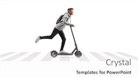  Presentation with electric scooter - PPT theme having full-length-shot background and a white colored foreground