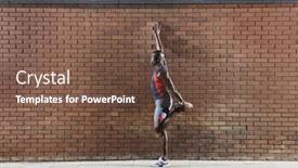  Presentation with brick wall - Audience pleasing presentation design consisting of full length side view of an african american man stretching against brick wall backdrop and a tawny brown colored foreground