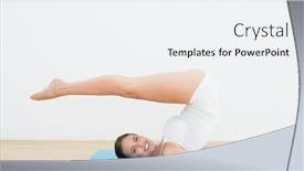  Presentation with plough - Presentation design featuring full length side view of a smiling young woman doing the plough posture on exercise mat background and a sky blue colored foreground