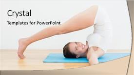  Presentation with posture - Colorful theme enhanced with full length side view of a smiling young woman doing yoga posture on exercise mat backdrop and a white colored foreground