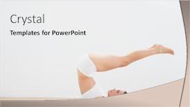  Presentation with posture - Beautiful slides featuring full length side view of a sporty young woman doing posture on exercise mat backdrop and a white colored foreground