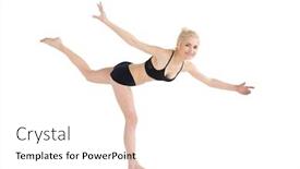  Presentation with sporty - Amazing PPT theme having full length side view of a sporty young woman balancing on one leg over white background backdrop and a white colored foreground