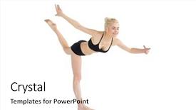  Presentation with sporty - Beautiful presentation theme featuring full length side view of a sporty young woman balancing on one leg over white background backdrop and a white colored foreground