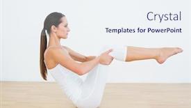  Presentation with boat - PPT layouts enhanced with full length side view of a toned young woman doing the boat pose in fitness studio background and a sky blue colored foreground