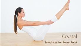  Presentation with boat - Beautiful slide deck featuring full length side view of a toned young woman doing the boat pose in fitness studio backdrop and a lemonade colored foreground