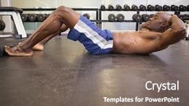 Presentation with abdominal - Theme with full length side view of muscular man doing abdominal crunches in gym background and a gray colored foreground