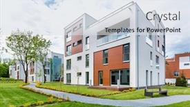  Presentation with apartment - Amazing PPT theme having full-length-view-of-rental backdrop and a sky blue colored foreground