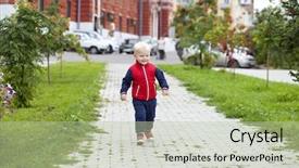  Presentation with walking - PPT theme enhanced with full length walking happy blonde background and a  colored foreground