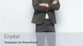  Presentation with sneakers - Slide set enhanced with full-length-young-business-man background and a light gray colored foreground