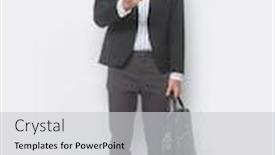  Presentation with long sleeve - Presentation design consisting of full-length-young-business-man background and a light gray colored foreground