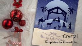  Presentation with christmas nativity - PPT layouts consisting of full moon against red christmas background and a soft green colored foreground