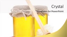  Presentation with artifacts jar - Presentation with full of delicious fresh honey background and a  colored foreground