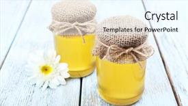  Presentation with rustic wood and flowers - Colorful theme enhanced with full of delicious fresh honey backdrop and a  colored foreground