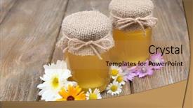 Presentation with wild flower in field of daisies - Presentation theme having full of delicious fresh honey background and a coral colored foreground