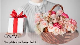  Presentation with gift - PPT layouts consisting of full of flowers and gift background and a coral colored foreground