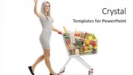  Presentation with young sing woman singing young - Presentation theme enhanced with full of food products waving background and a white colored foreground