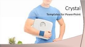  Presentation with weighing scale - Presentation theme with adolescence nutrition - male athlete holding a weight background and a sky blue colored foreground