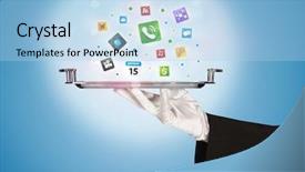  Presentation with social media - Amazing slides having avant garde restaurant business - stylish waiter hand with white backdrop and a light blue colored foreground