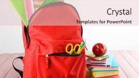  Presentation with stationary - PPT layouts having full of stationary red backpack background and a lemonade colored foreground