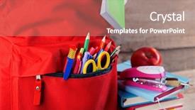 Presentation with stationary - PPT layouts with full of stationary red backpack background and a coral colored foreground