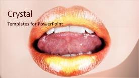  Presentation with lipstick - Slide deck consisting of full open mouth with naughty tongue and gold orange lipstick background and a lemonade colored foreground