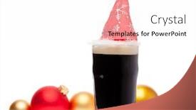  Presentation with ale - Audience pleasing PPT layouts consisting of full pint glass of dark beer or stout ale with santa claus or christmas red hat and christmas baubles on white background backdrop and a white colored foreground