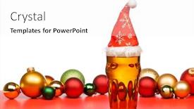  Presentation with ale - Colorful presentation theme enhanced with full pint glass of lager beer or ale with santa claus red hat and christmas baubles on red isolated on white background backdrop and a white colored foreground