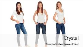  Presentation with three - Slide set enhanced with full portrait of three casual background and a white colored foreground