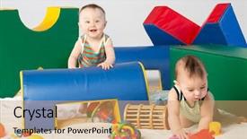  Presentation with toddlers - Beautiful PPT theme featuring full room - two funny toddlers are playing backdrop and a coral colored foreground