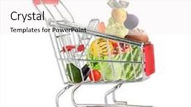  Presentation with shopping trolley - PPT theme enhanced with full shopping trolley isolated on white background and a white colored foreground