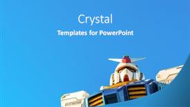  Presentation with franchise - Amazing PPT theme having full-size-gundam-performances-outside backdrop and a teal colored foreground