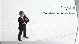  Presentation with copy space - Slide set enhanced with full white banner - confident businessman looking at copy background and a sky blue colored foreground