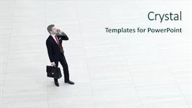  Presentation with phone - Colorful theme enhanced with full white banner - top view from afar businessman backdrop and a sky blue colored foreground