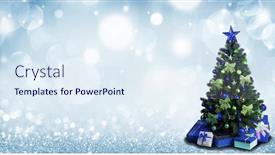  Presentation with green glitter - Presentation featuring decorated christmas tree with blue background and a sky blue colored foreground