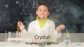  Presentation with chemical experiment - Colorful slide set enhanced with fumes - pop-eyed funny boy after chemical backdrop and a soft green colored foreground