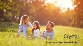  Presentation with soap - Audience pleasing presentation design consisting of fun - child on picnic with parents backdrop and a yellow colored foreground