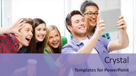  Presentation with technology students - Slide deck enhanced with fun - education and technology - group background and a light blue colored foreground