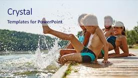  Presentation with splashing - Cool new presentation with fun - family bathing and splashing water backdrop and a sky blue colored foreground