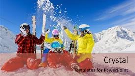  Presentation with winter family - PPT theme having skiing winter snow skiers sun background and a red colored foreground