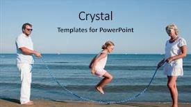  Presentation with summer at the beach - PPT theme enhanced with fun - family playing with skipping background and a  colored foreground