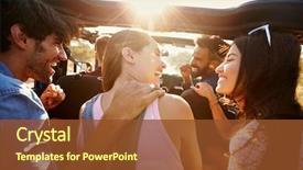  Presentation with road trip - Theme consisting of fun - five friends travelling together background and a tawny brown colored foreground