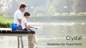  Presentation with fishing - Colorful slide deck enhanced with fun - man and boy fishing backdrop and a light gray colored foreground