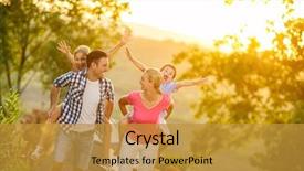  Presentation with children parents - Cool new presentation theme with fun - parents and children on vacation backdrop and a gold colored foreground